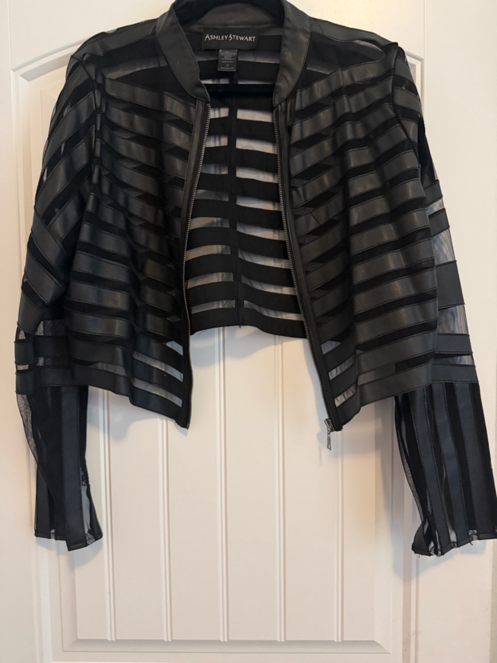 Ashley Stewart Black Striped Mesh Cropped Blazer